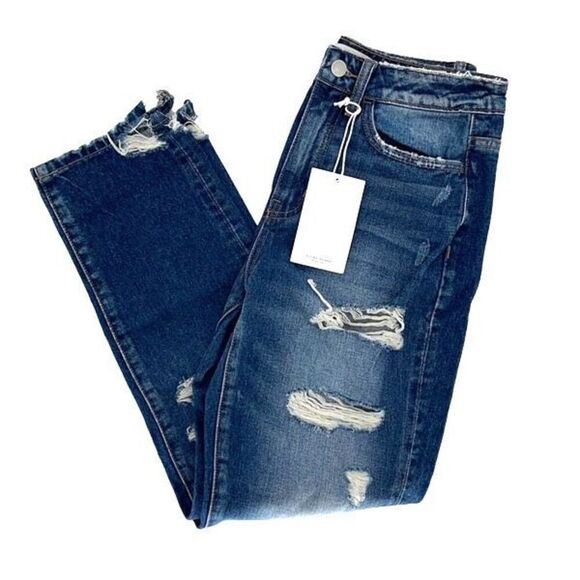 Flying‎ Monkey Womens Distressed Whisker Cotton Boyfriend Jeans Blue Size 25 NWT - Picture 5 of 10